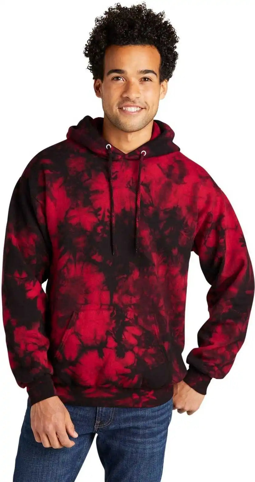 Port &amp; Company Pc144 Crystal Tie Dye Pullover Hoodie Black Red