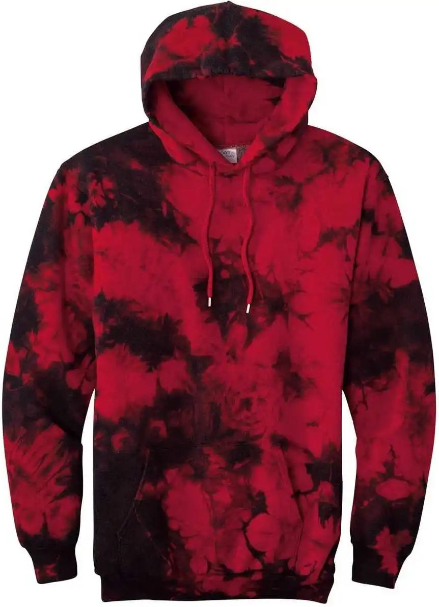 Port &amp; Company Pc144 Crystal Tie Dye Pullover Hoodie Black Red