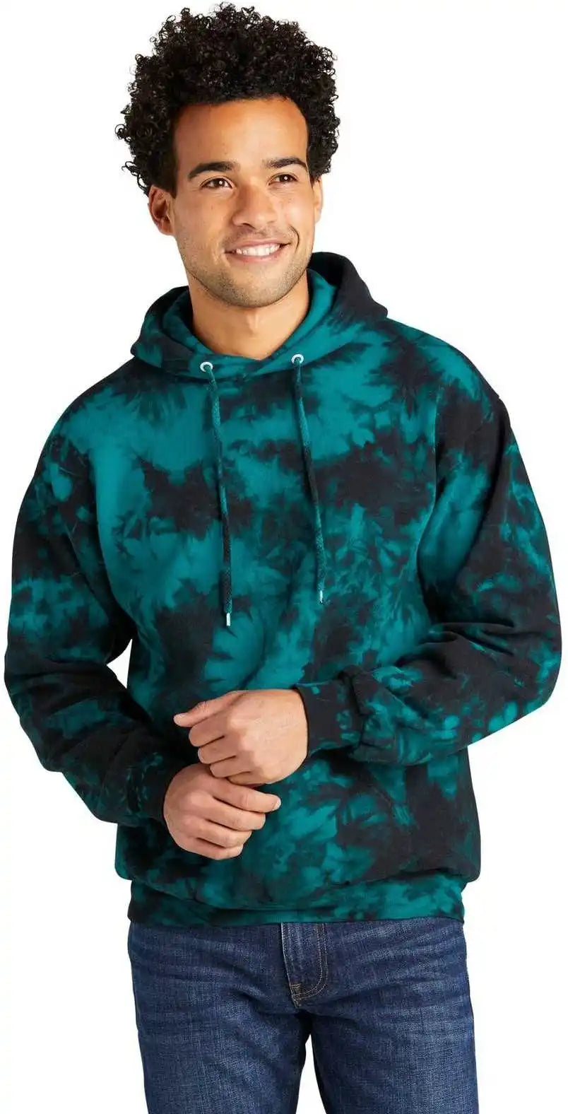 Port & Company Pc144 Crystal Tie-dye Pullover Hoodie - Black Teal