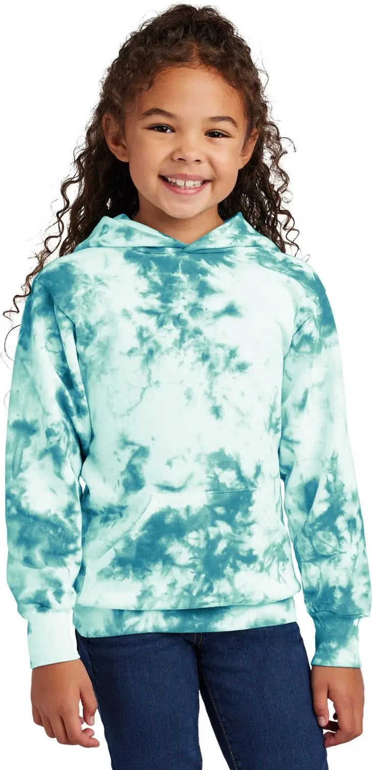 Port & Company Pc144y co Youth Crystal Tie-dye Pullover Hoodie - Teal - Xs