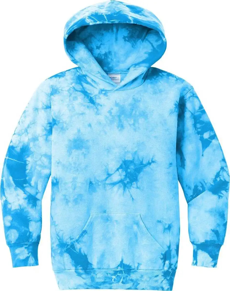 Port &amp; Company Pc144y Youth Crystal Tie Dye Pullover Hoodie Sky Blue