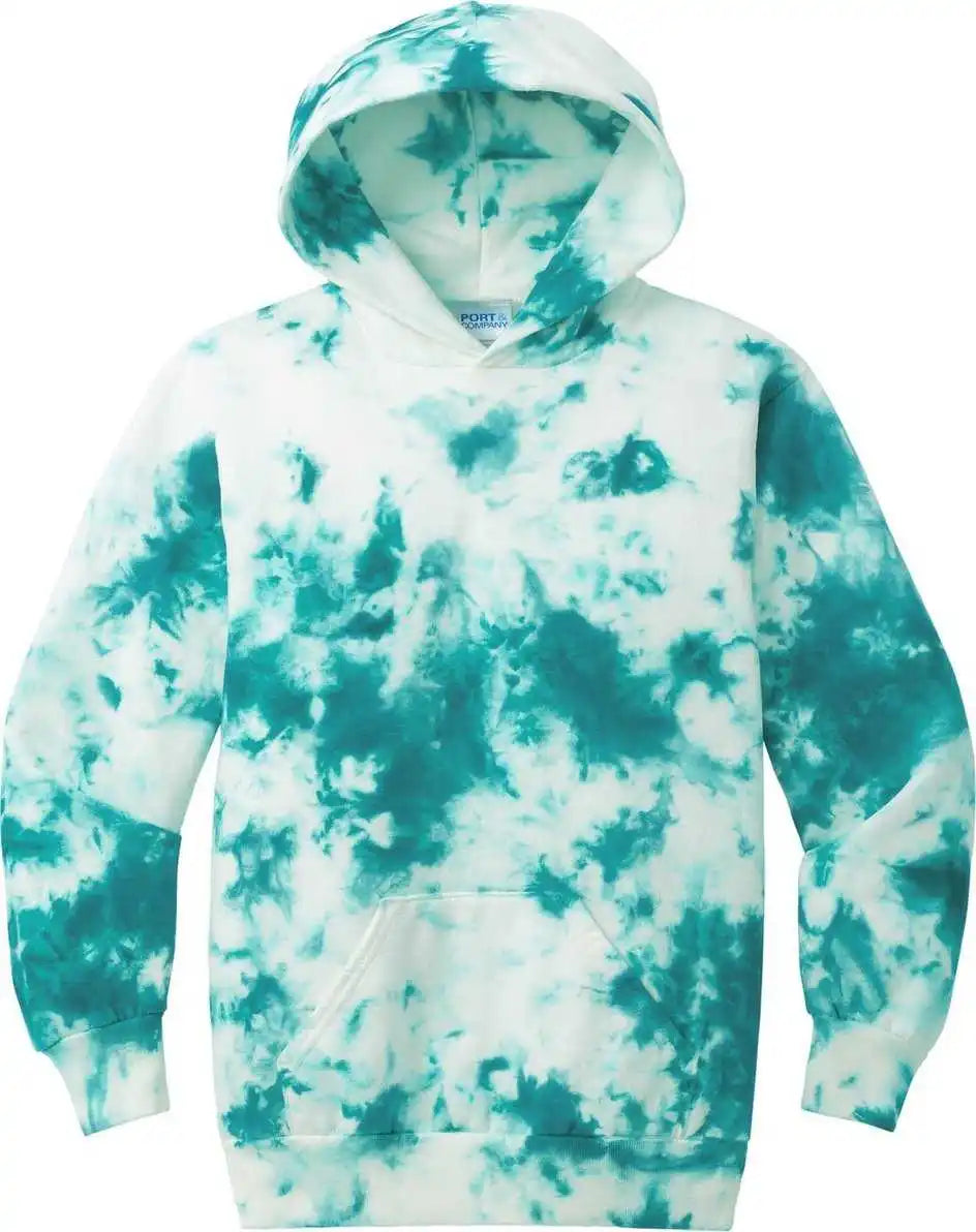 Port & Company Pc144y Youth Crystal Tie Dye Pullover Hoodie Teal Blue
