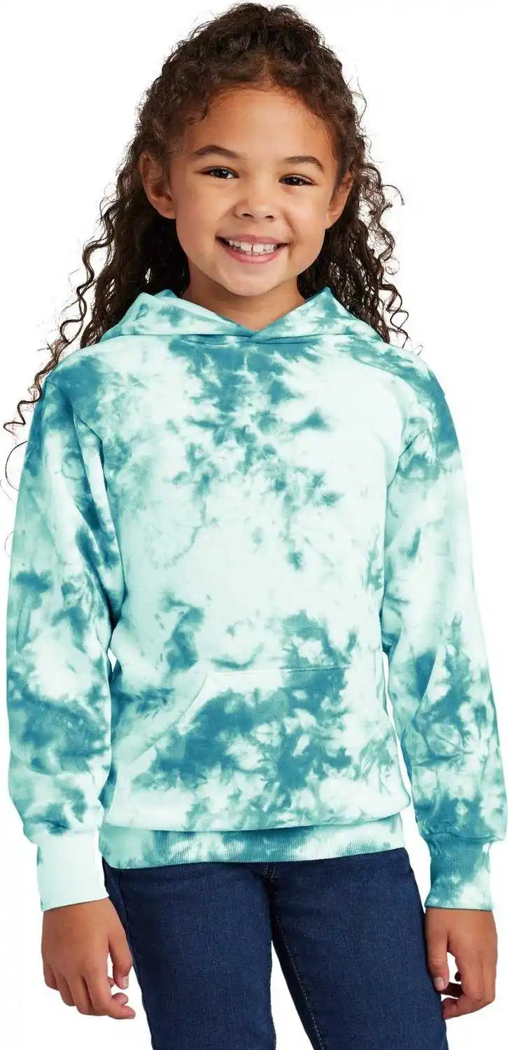 Port & Company Pc144y Youth Crystal Tie Dye Pullover Hoodie Teal Blue