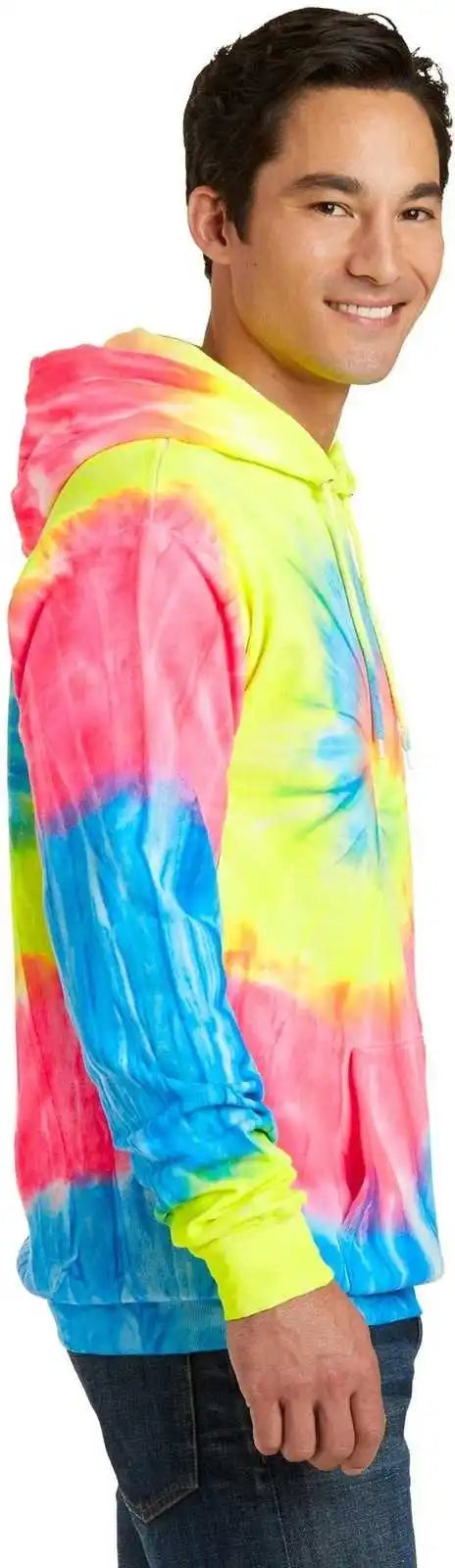 Port &amp; Company Pc146 Tie-dye Pullover Hooded Sweatshirt - Neon Rainbow