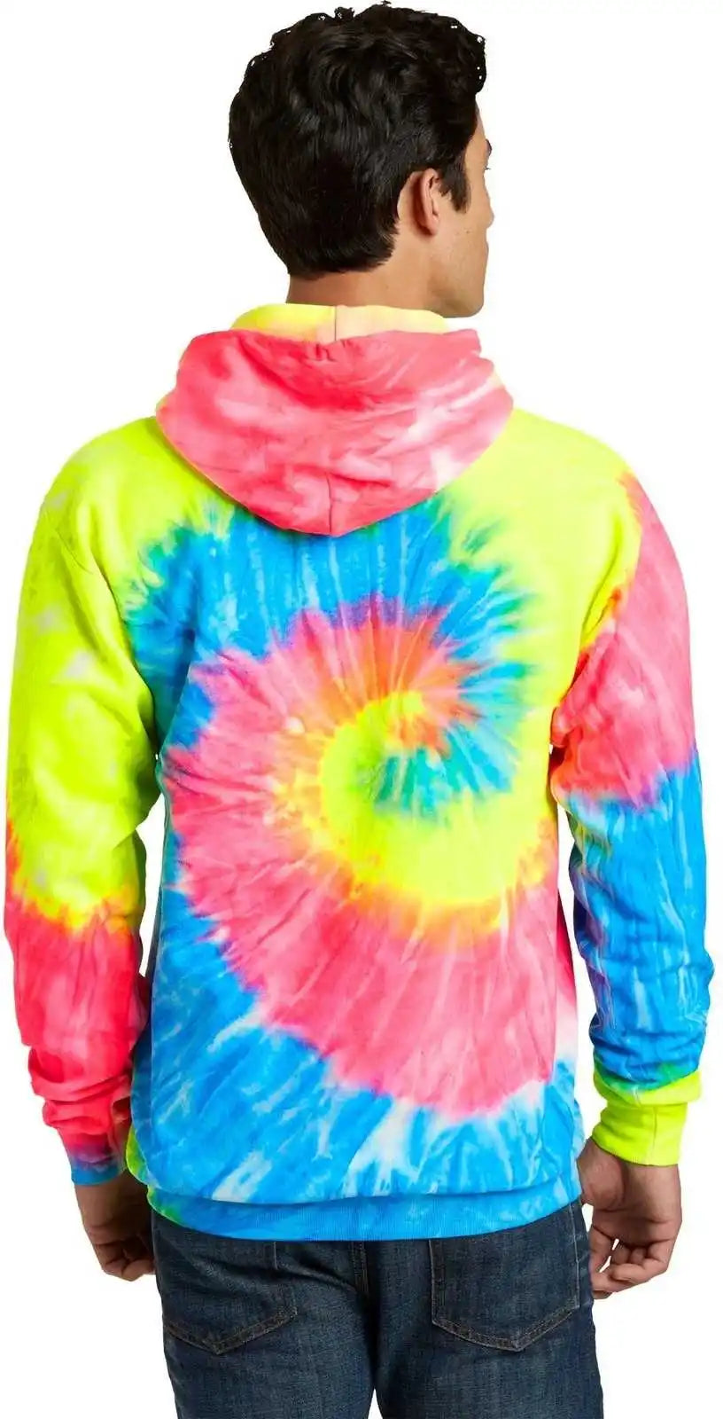 Port &amp; Company Pc146 Tie-dye Pullover Hooded Sweatshirt - Neon Rainbow
