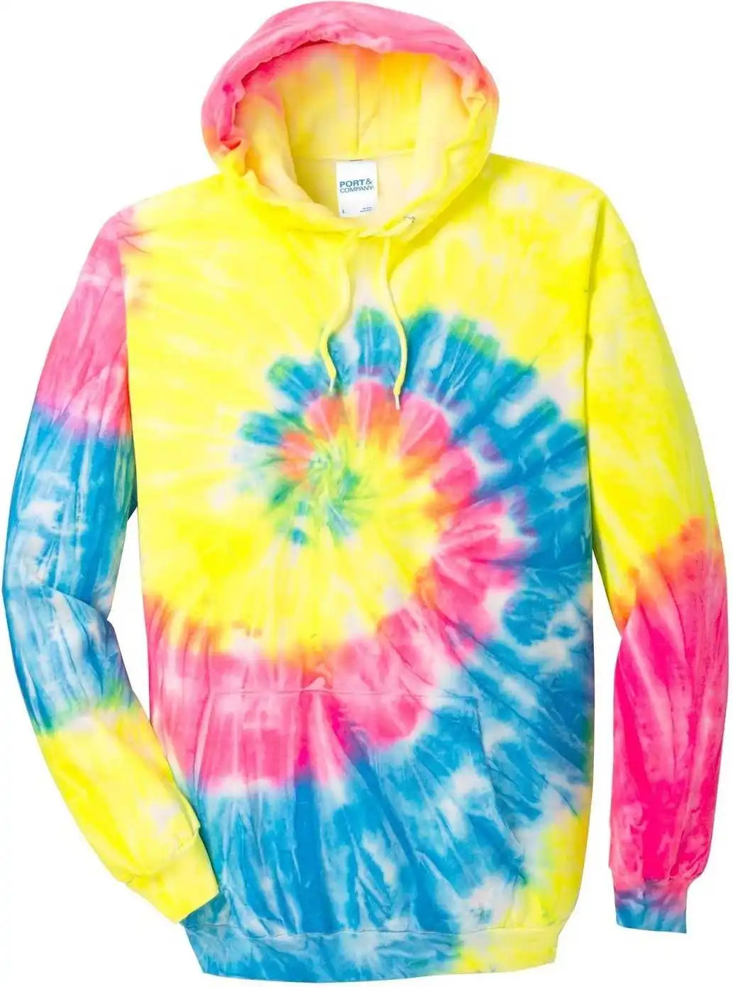 Port &amp; Company Pc146 Tie-dye Pullover Hooded Sweatshirt - Neon Rainbow
