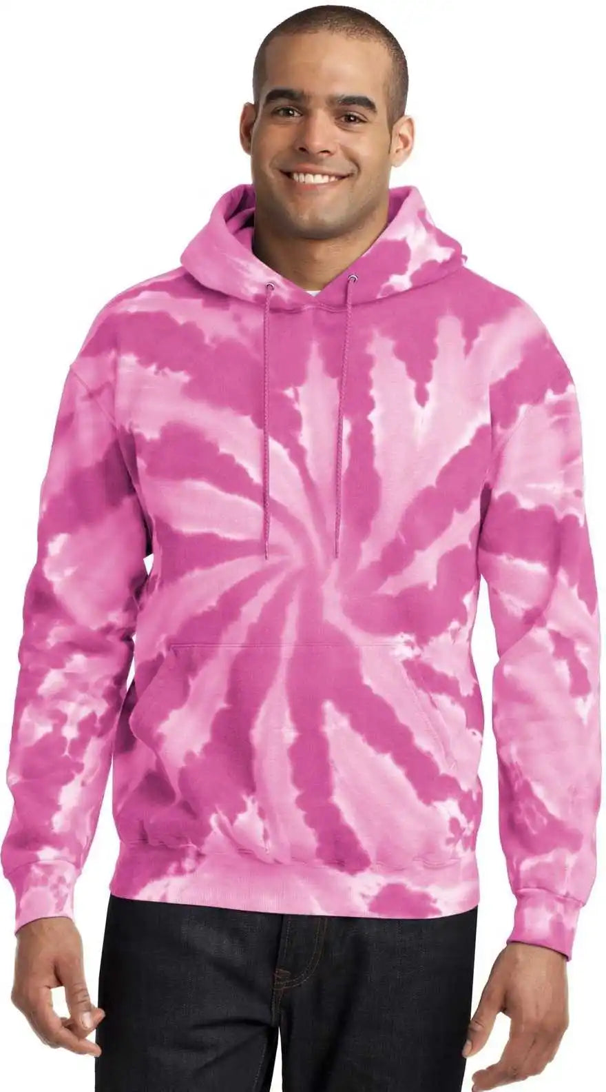 Port &amp; Company Pc146 Tie Dye Pullover Hooded Sweatshirt Pink