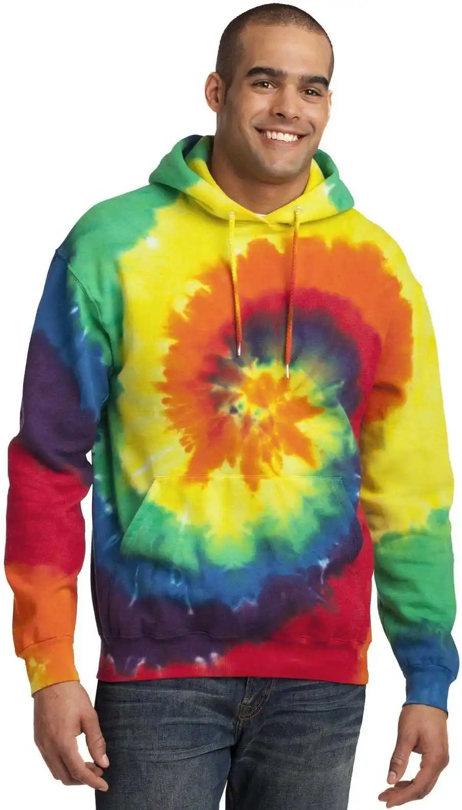 Port &amp; Company Pc146 Tie Dye Pullover Hooded Sweatshirt Rainbow