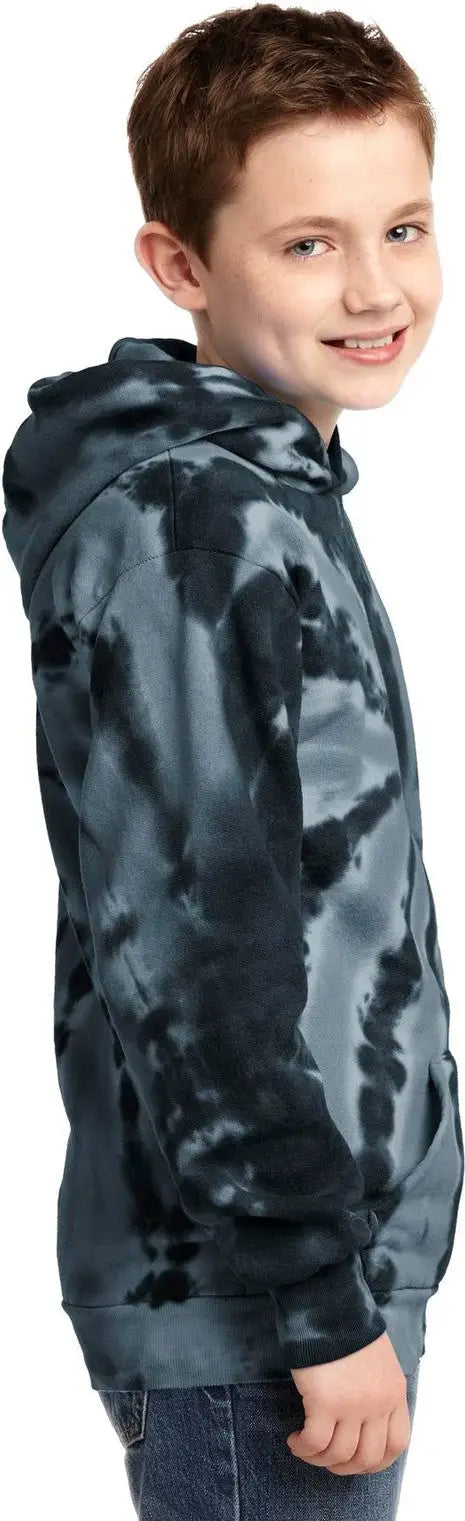 Port & Company Pc146y co Youth Tie-dye Pullover Hooded Sweatshirt - Black