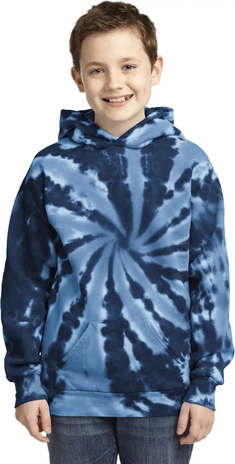 Port & Company Pc146y co Youth Tie-dye Pullover Hooded Sweatshirt - Navy - Xs