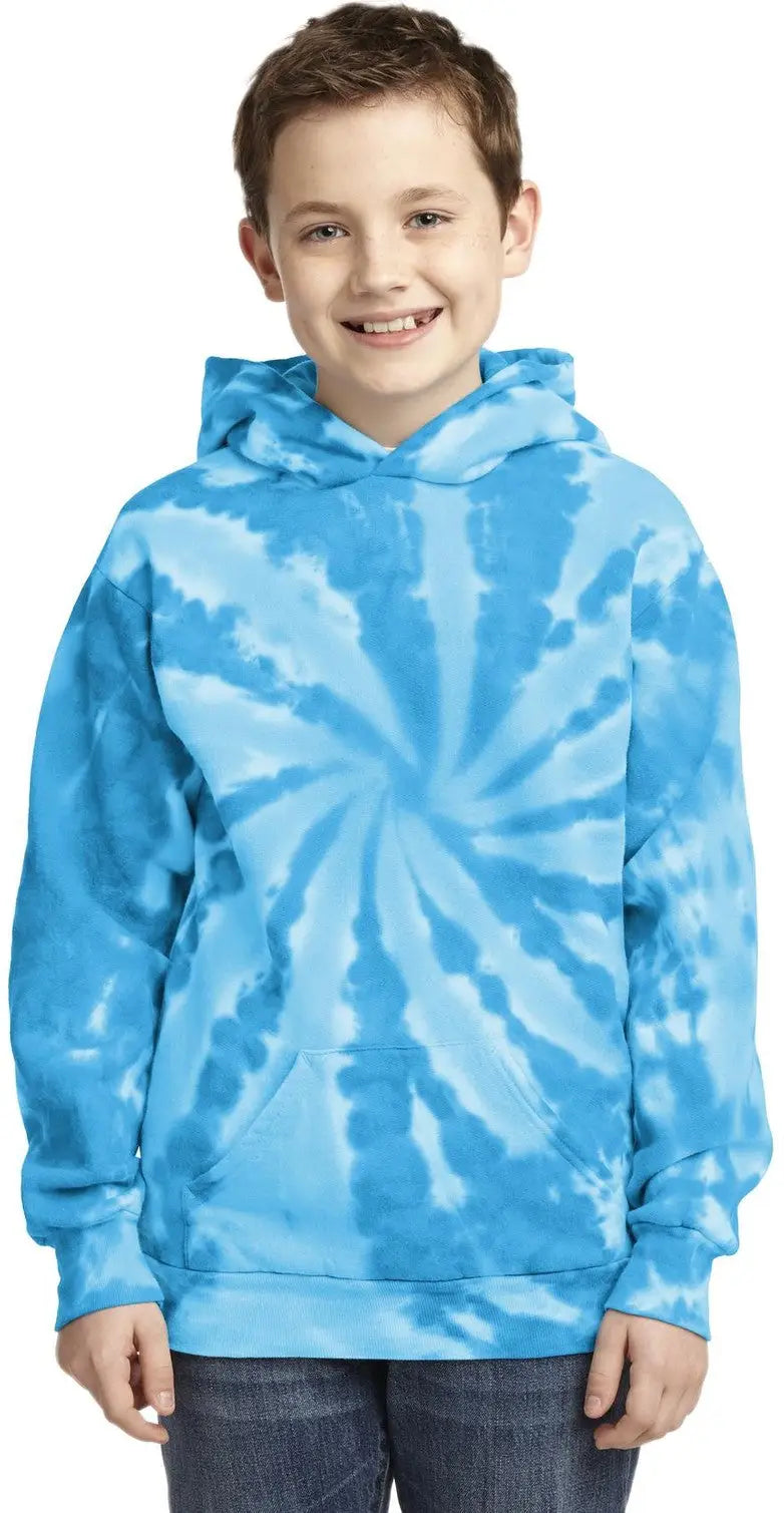 Port & Company Pc146y co Youth Tie-dye Pullover Hooded Sweatshirt - Turquoise - Xs