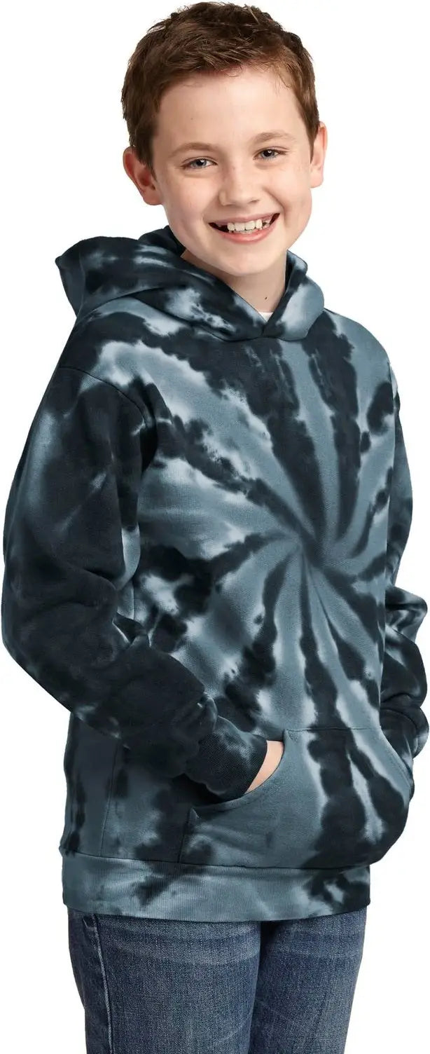 Port & Company Pc146y co Youth Tie-dye Pullover Hooded Sweatshirt - Black
