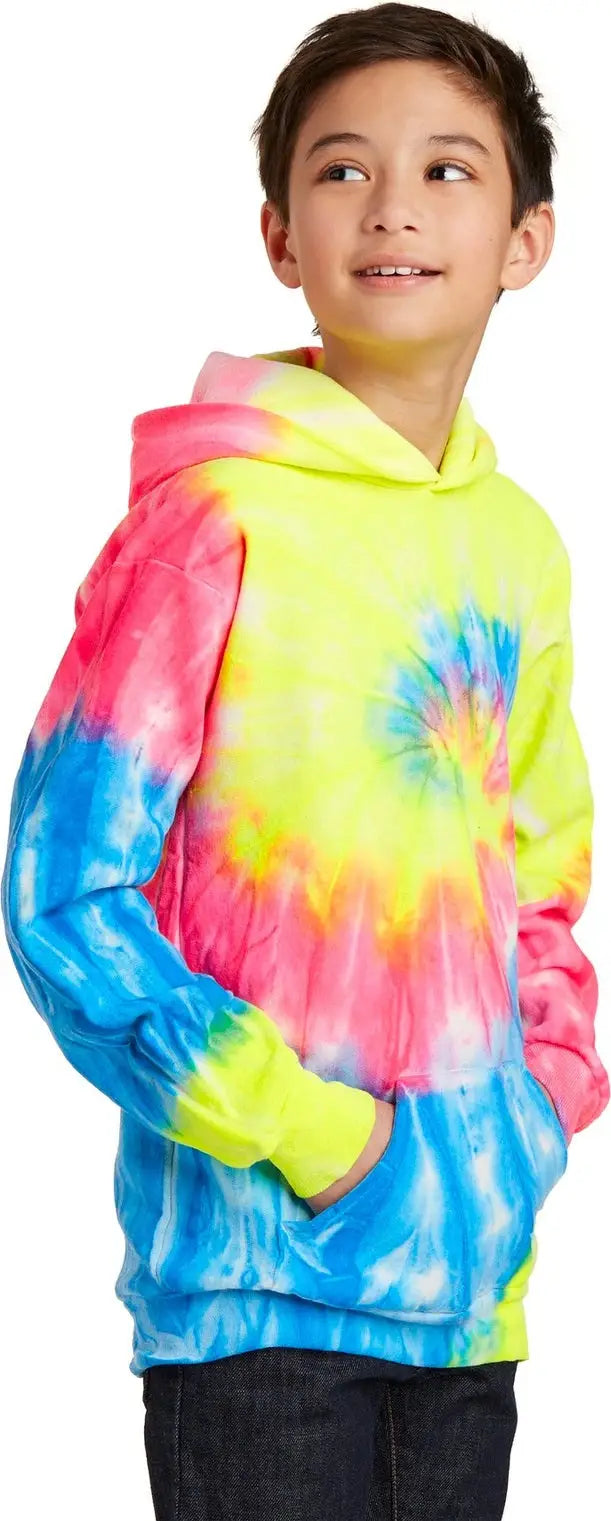 Port & Company Pc146y co Youth Tie-dye Pullover Hooded Sweatshirt - Neon Rainbow
