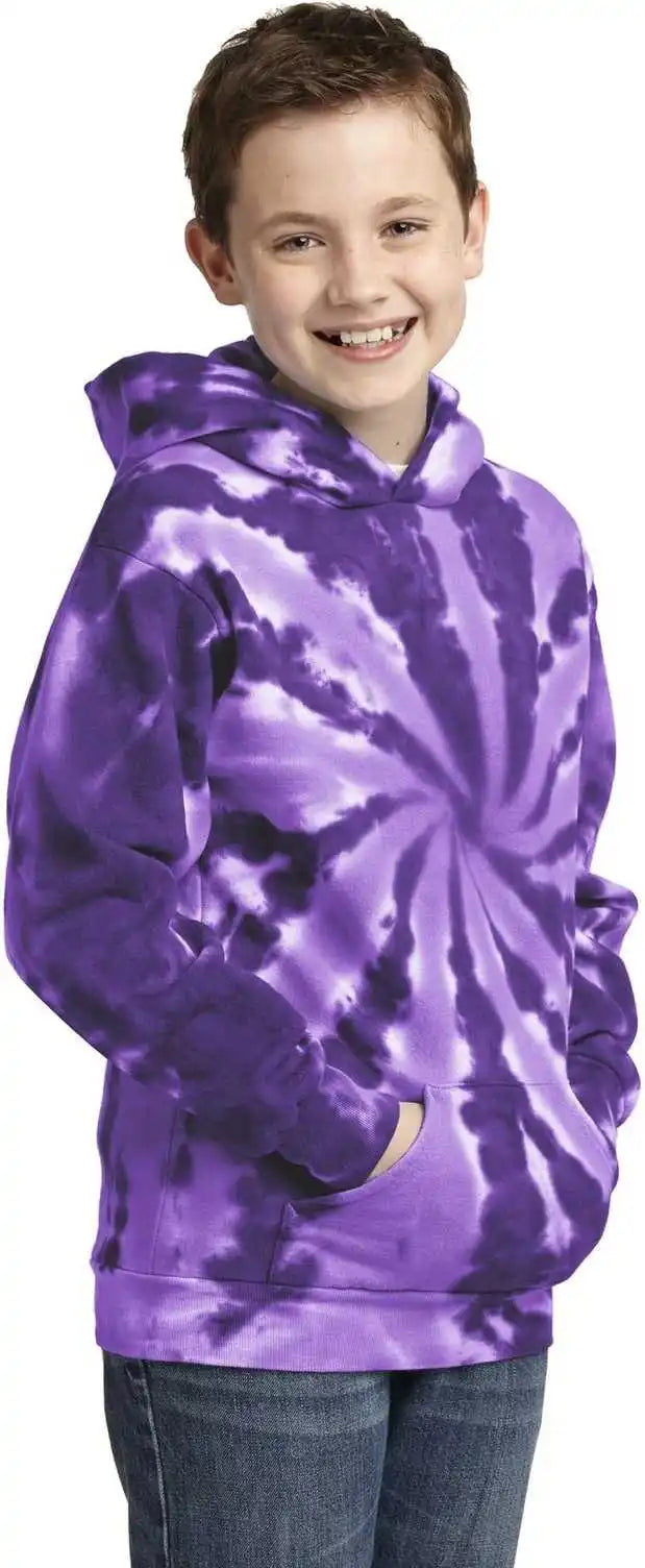 Port &amp; Company Pc146y Youth Tie Dye Pullover Hooded Sweatshirt Purple