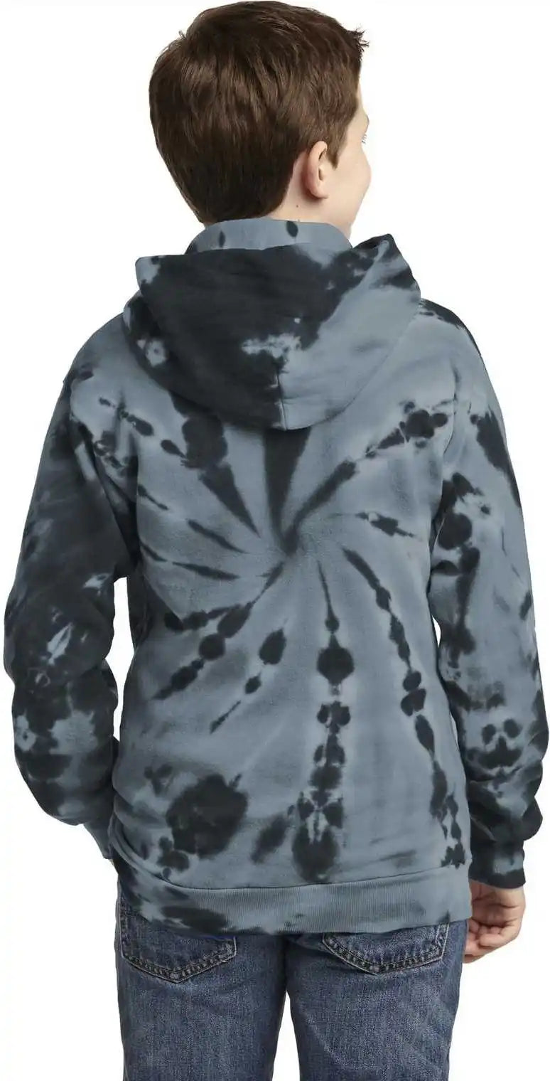Port &amp; Company Pc146y Youth Tie Dye Pullover Hooded Sweatshirt Black