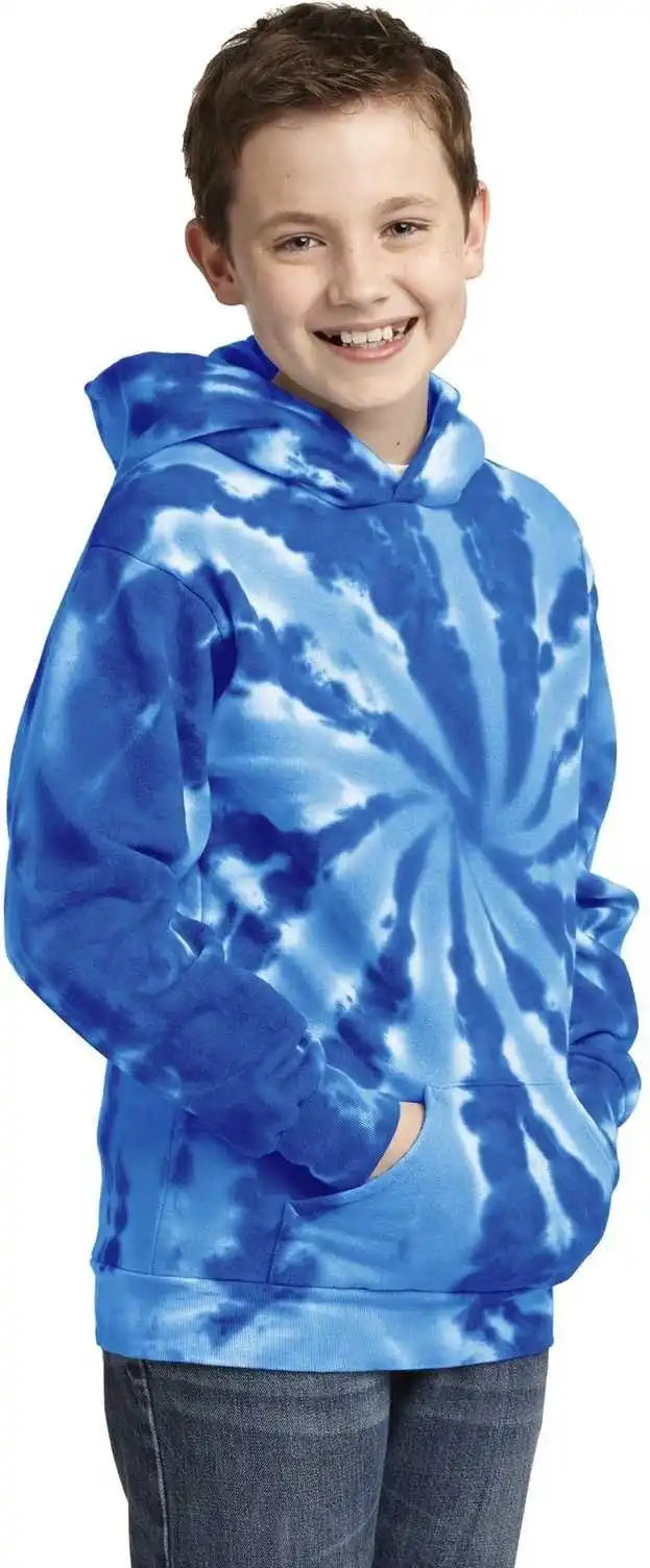 Port &amp; Company Pc146y Youth Tie Dye Pullover Hooded Sweatshirt Royal