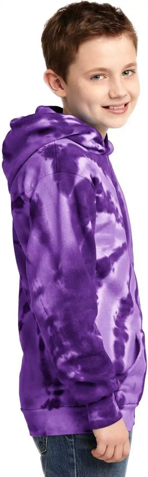 Port &amp; Company Pc146y Youth Tie Dye Pullover Hooded Sweatshirt Purple