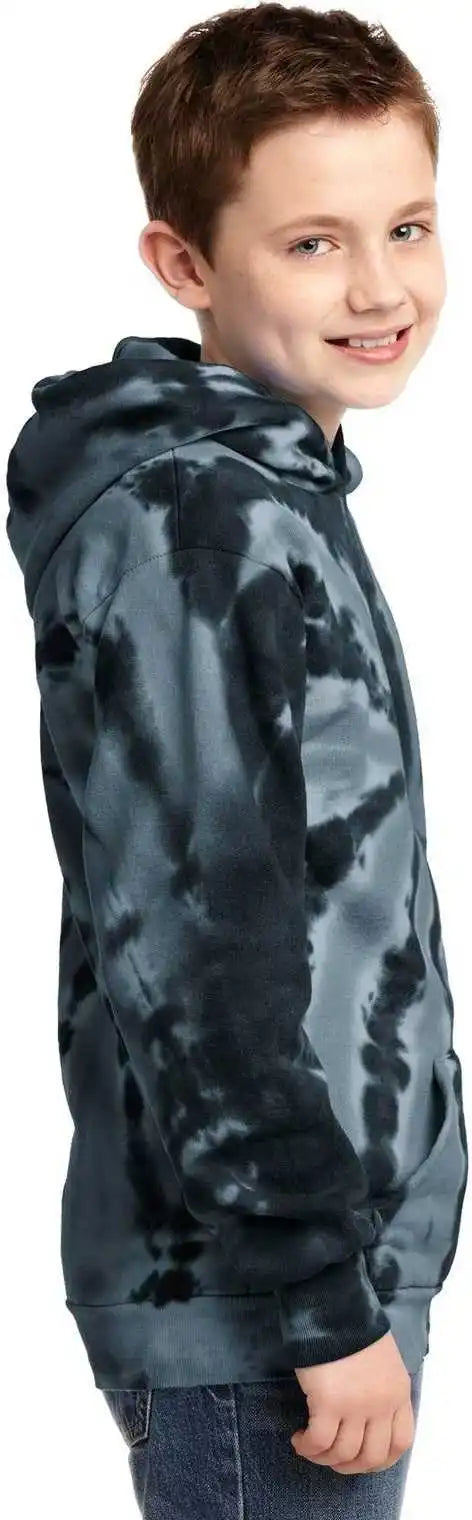 Port &amp; Company Pc146y Youth Tie Dye Pullover Hooded Sweatshirt Black