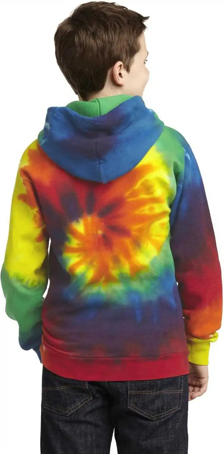 Port &amp; Company Pc146y Youth Tie Dye Pullover Hooded Sweatshirt Rainbow