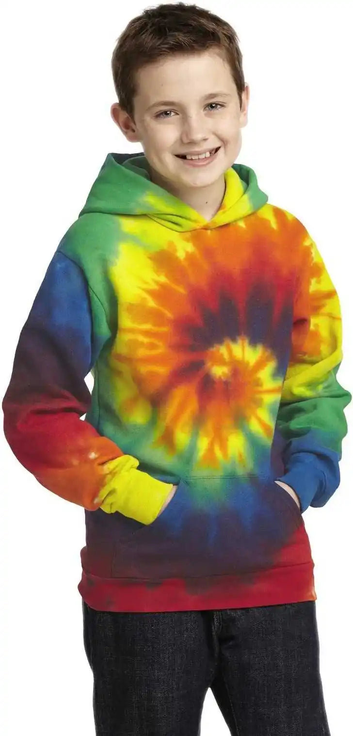 Port &amp; Company Pc146y Youth Tie Dye Pullover Hooded Sweatshirt Rainbow