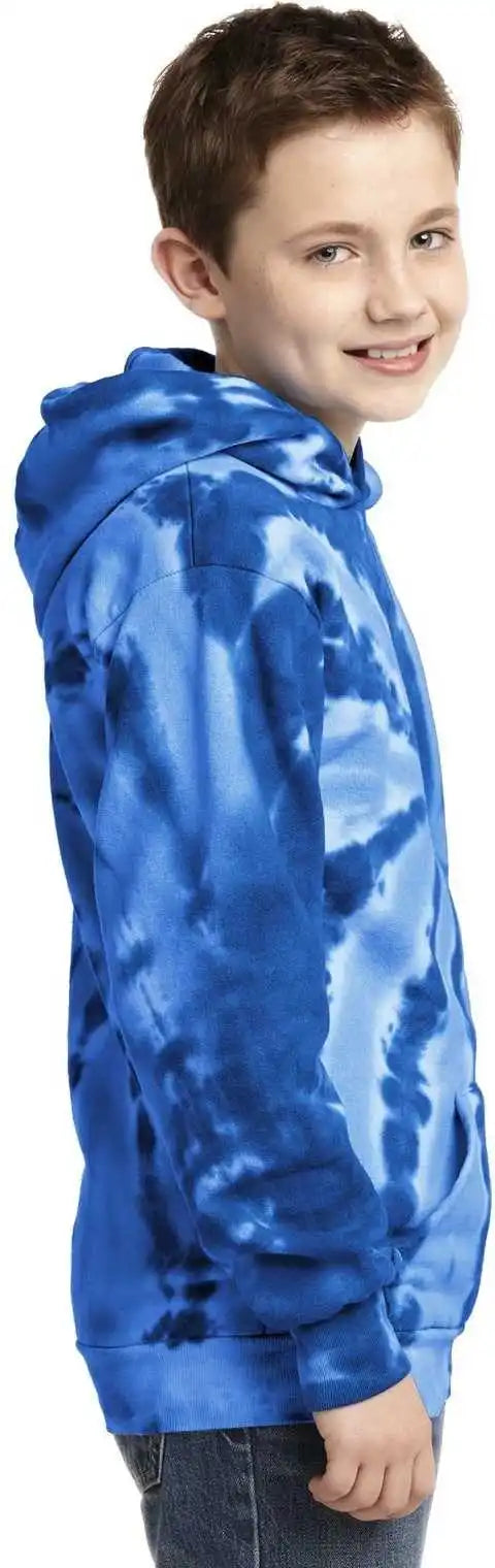 Port &amp; Company Pc146y Youth Tie Dye Pullover Hooded Sweatshirt Royal