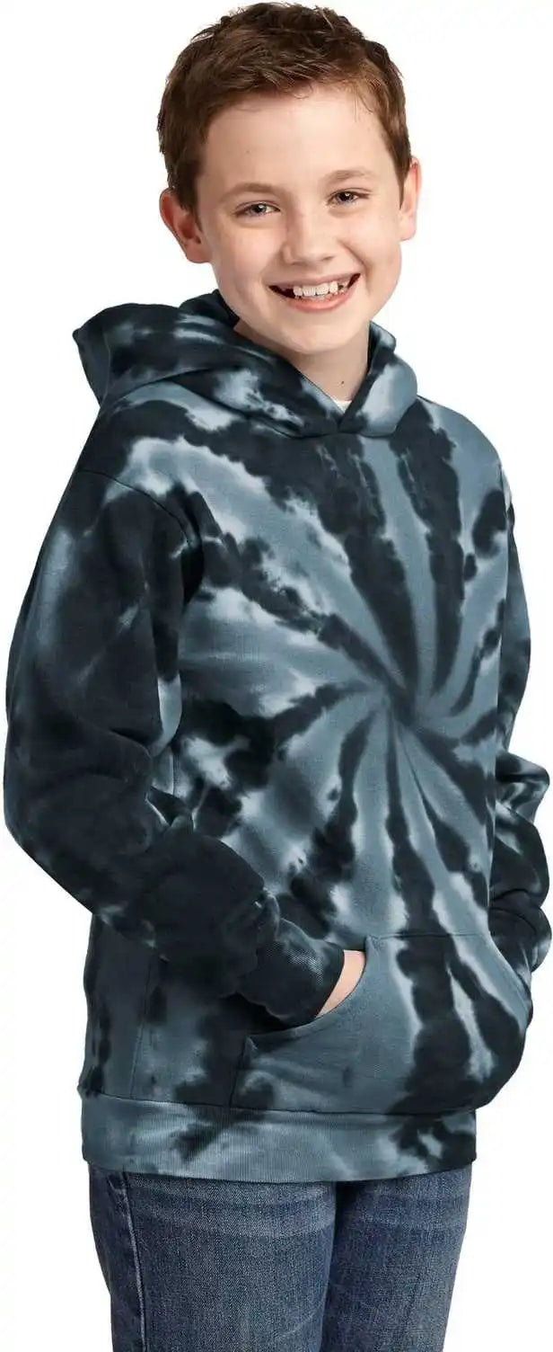 Port &amp; Company Pc146y Youth Tie Dye Pullover Hooded Sweatshirt Black
