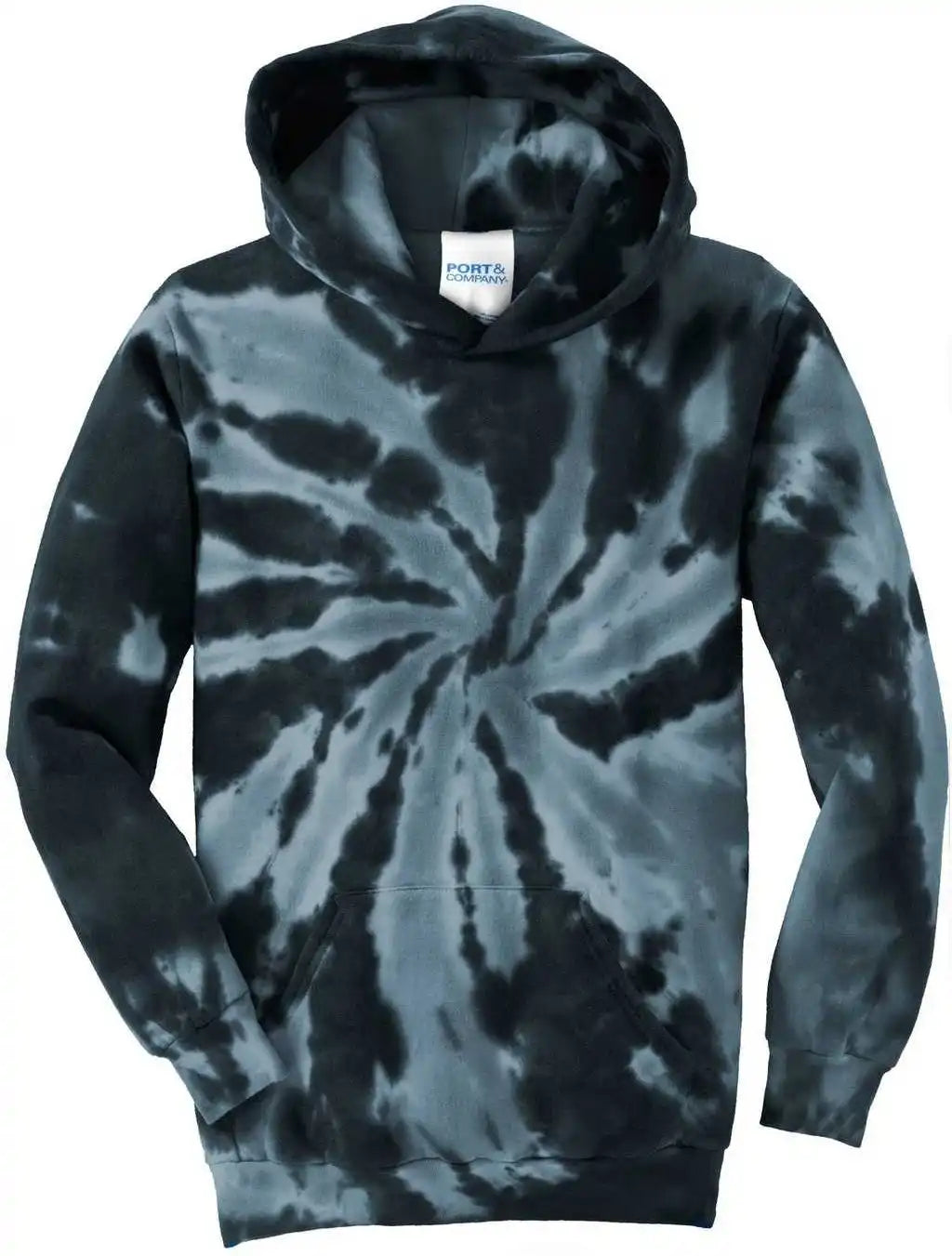 Port &amp; Company Pc146y Youth Tie Dye Pullover Hooded Sweatshirt Black