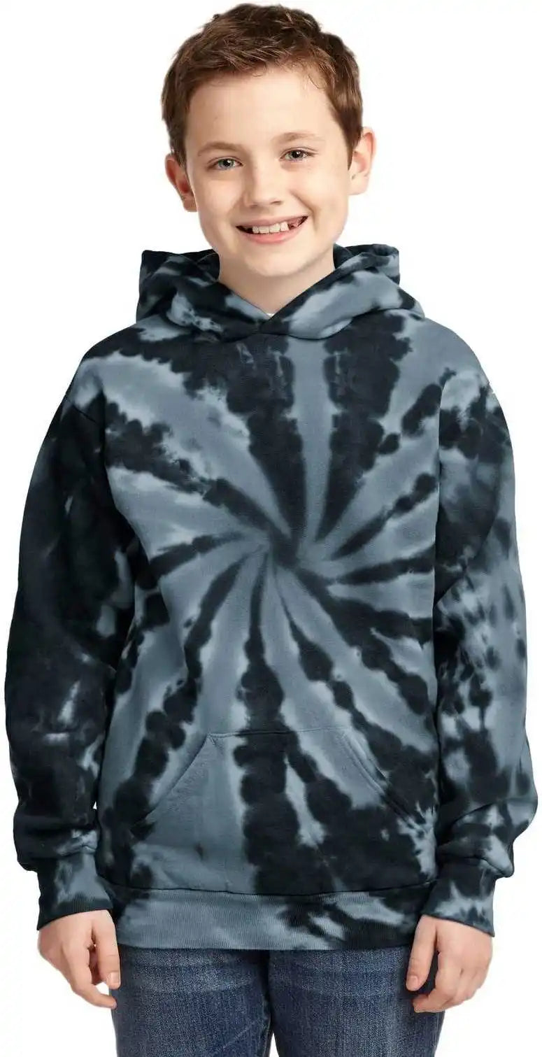 Port &amp; Company Pc146y Youth Tie Dye Pullover Hooded Sweatshirt Black