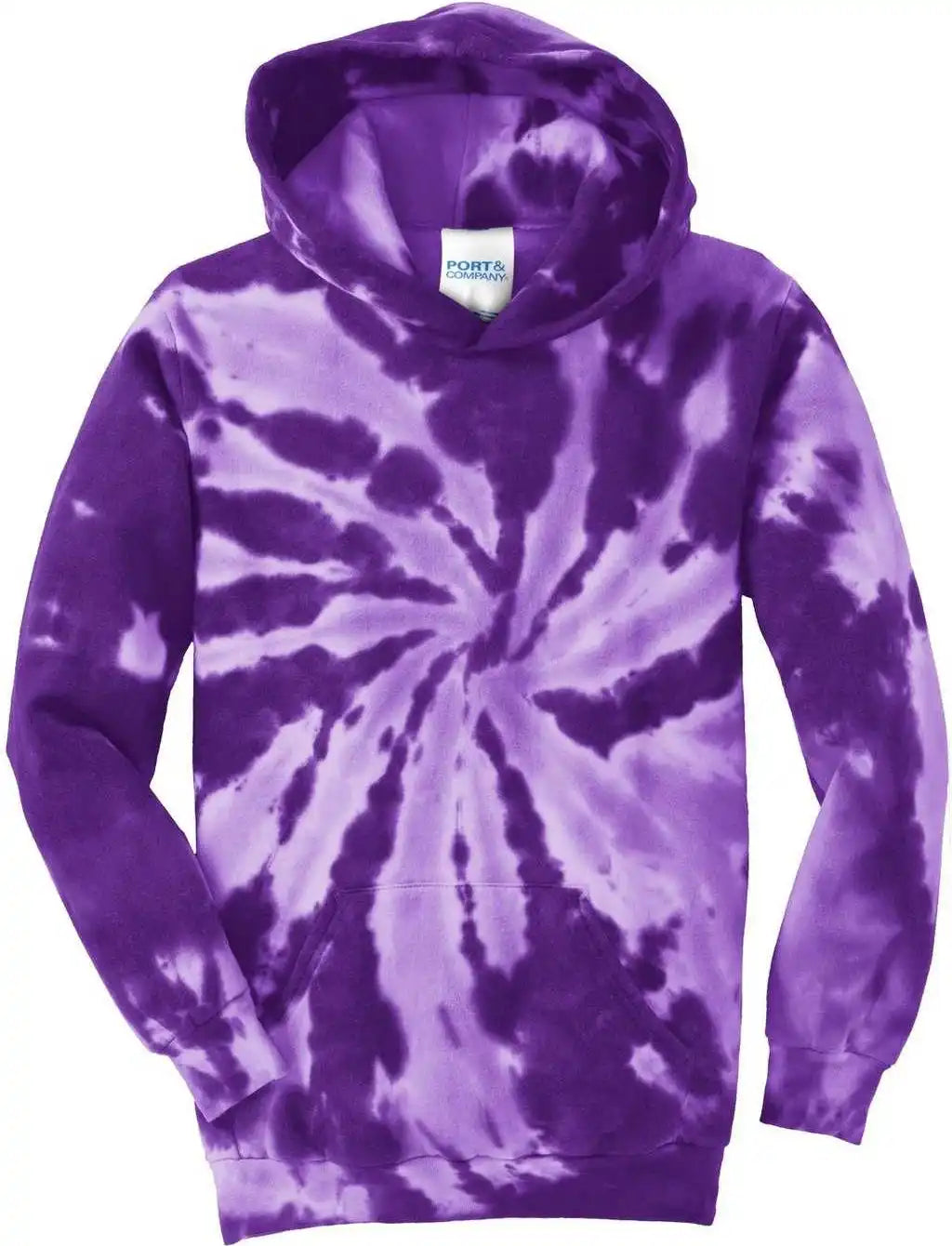 Port &amp; Company Pc146y Youth Tie Dye Pullover Hooded Sweatshirt Purple