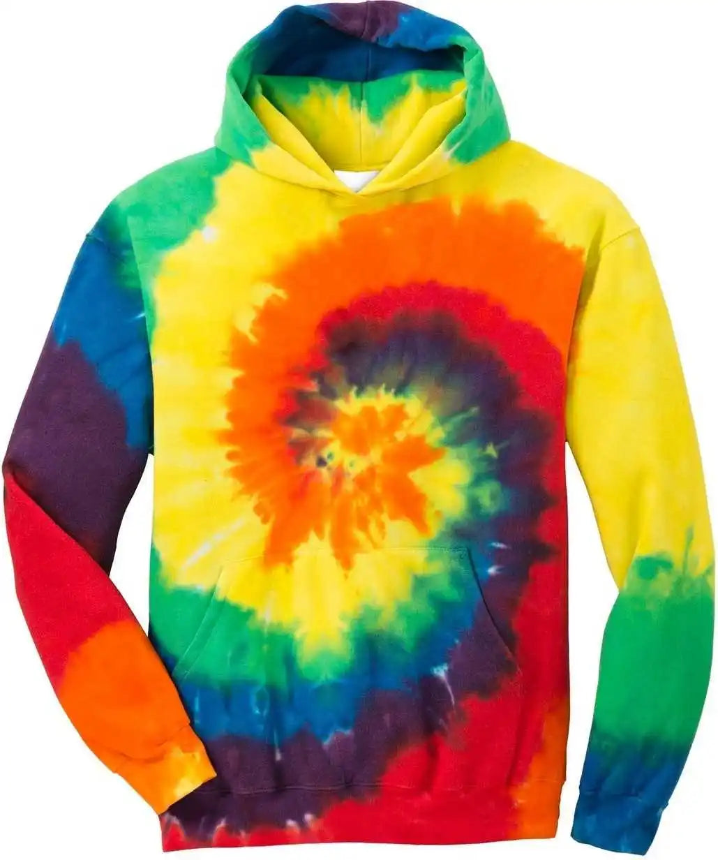 Port &amp; Company Pc146y Youth Tie Dye Pullover Hooded Sweatshirt Rainbow