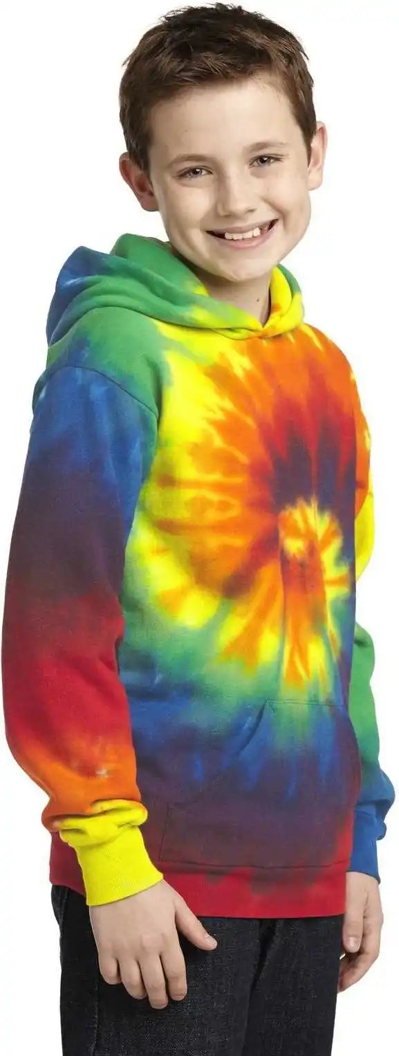 Port &amp; Company Pc146y Youth Tie Dye Pullover Hooded Sweatshirt Rainbow