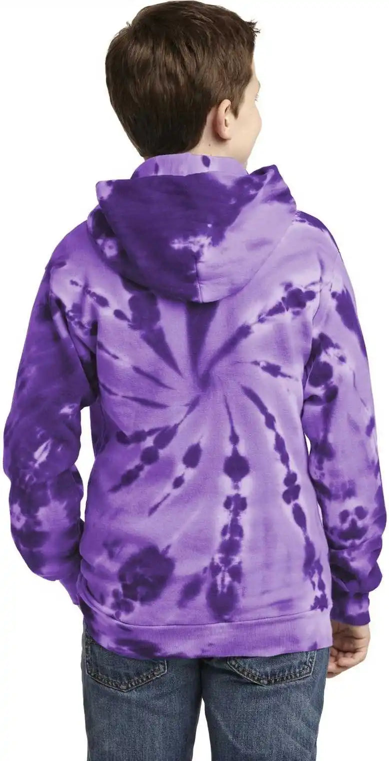 Port &amp; Company Pc146y Youth Tie Dye Pullover Hooded Sweatshirt Purple