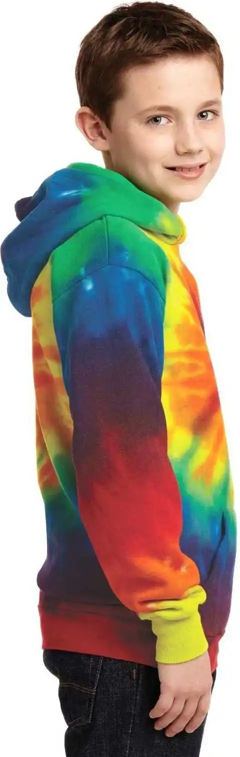 Port &amp; Company Pc146y Youth Tie Dye Pullover Hooded Sweatshirt Rainbow