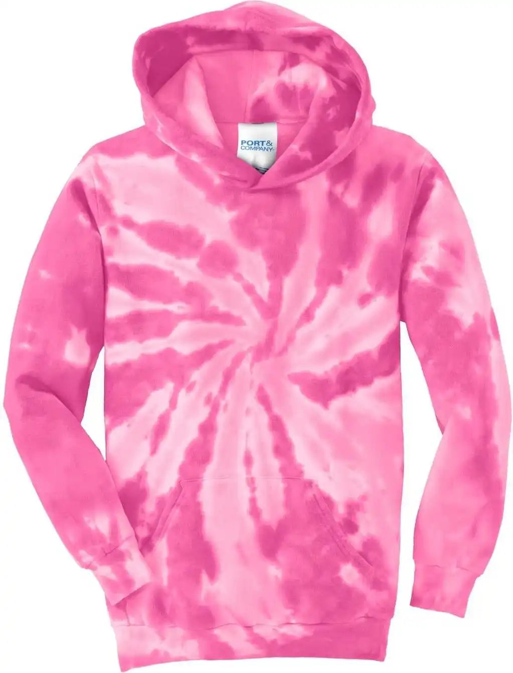 Port &amp; Company Pc146y Youth Tie Dye Pullover Hooded Sweatshirt Pink