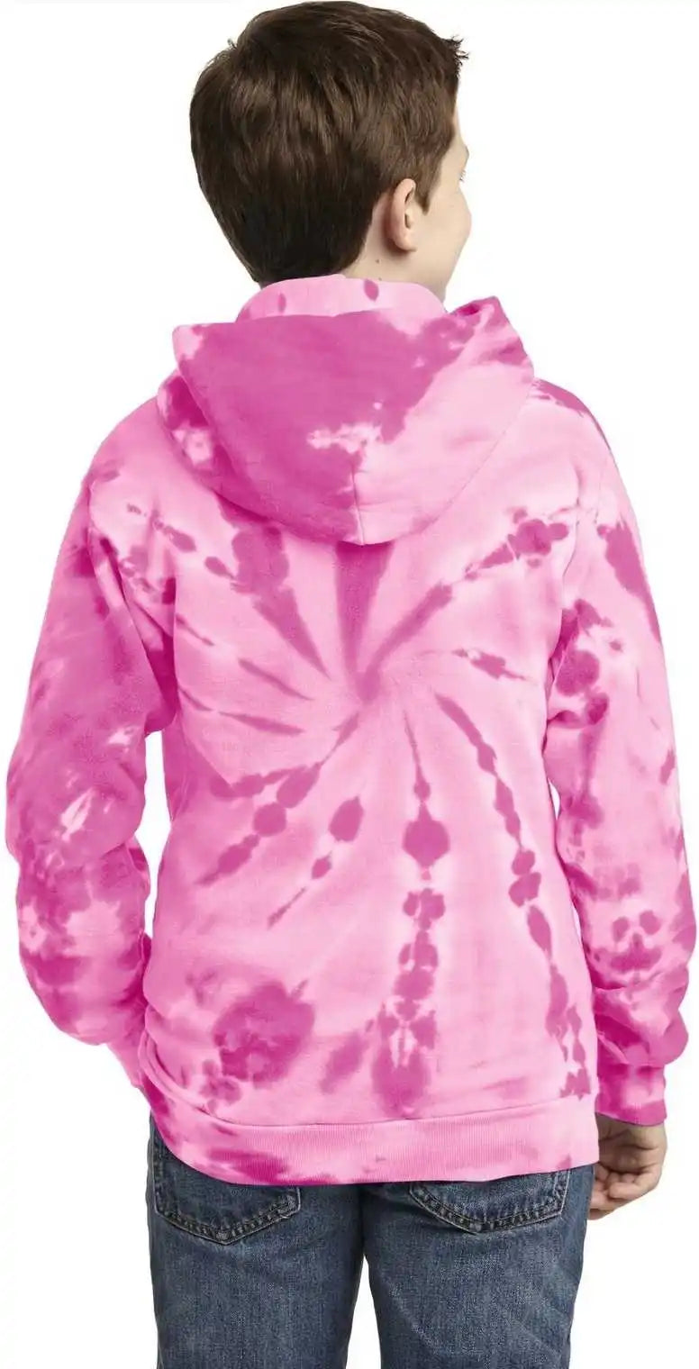 Port &amp; Company Pc146y Youth Tie Dye Pullover Hooded Sweatshirt Pink