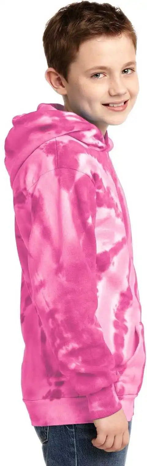 Port &amp; Company Pc146y Youth Tie Dye Pullover Hooded Sweatshirt Pink