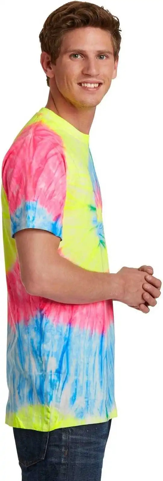 Port &amp; Company Pc147 Tie Dye Tee Neon Rainbow