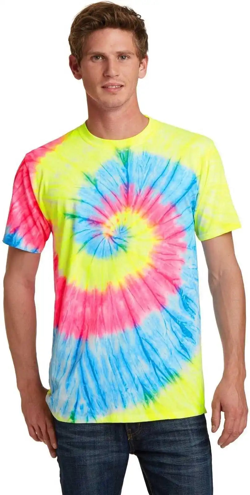 Port &amp; Company Pc147 Tie Dye Tee Neon Rainbow