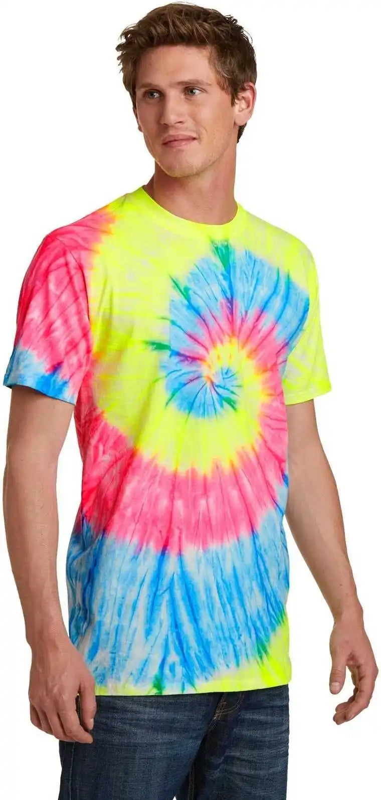 Port &amp; Company Pc147 Tie Dye Tee Neon Rainbow