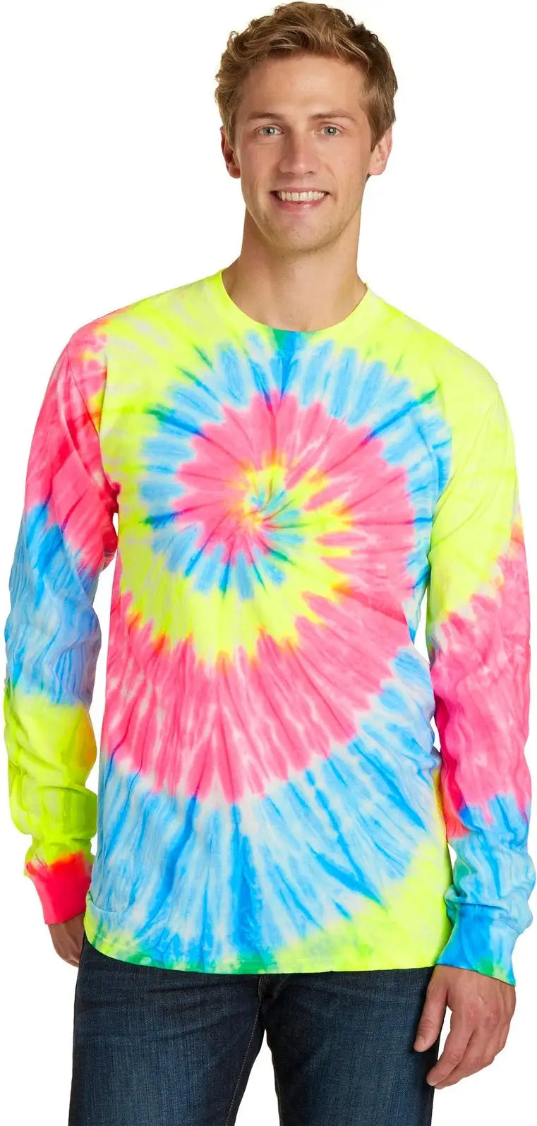 Port & Company Pc147ls co Tie-dye Long Sleeve Tee - Neon Rainbow - Adult s