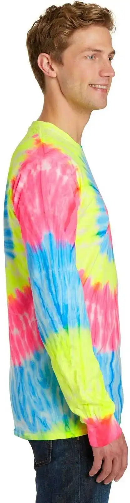 Port &amp; Company Pc147ls Tie Dye Long Sleeve Tee Neon Rainbow