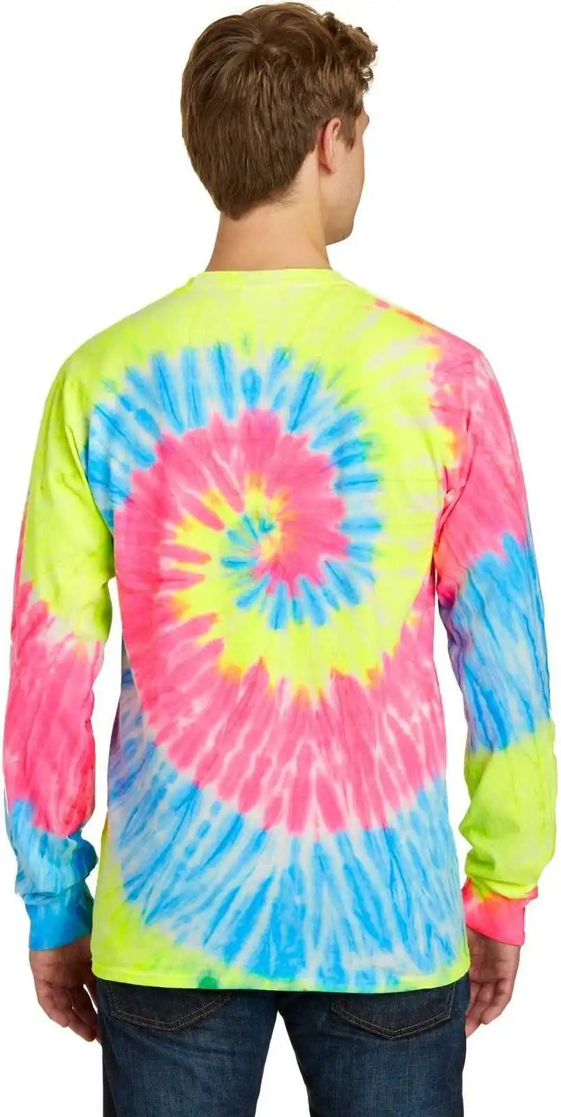 Port & Company Pc147ls Tie Dye Long Sleeve Tee Neon Rainbow