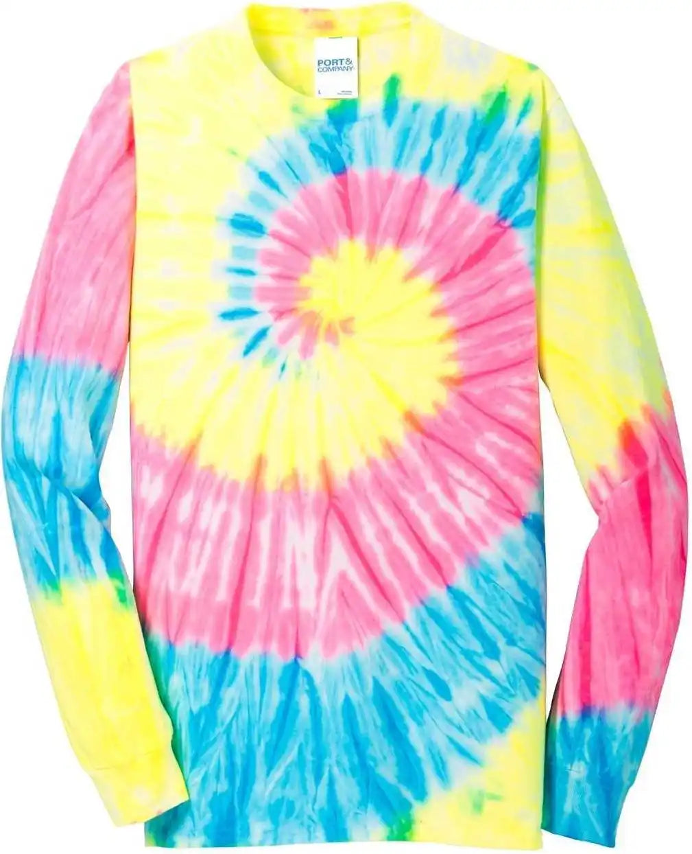Port &amp; Company Pc147ls Tie Dye Long Sleeve Tee Neon Rainbow