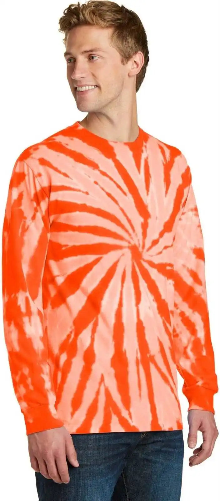 Port & Company Pc147ls Tie Dye Long Sleeve Tee Orange