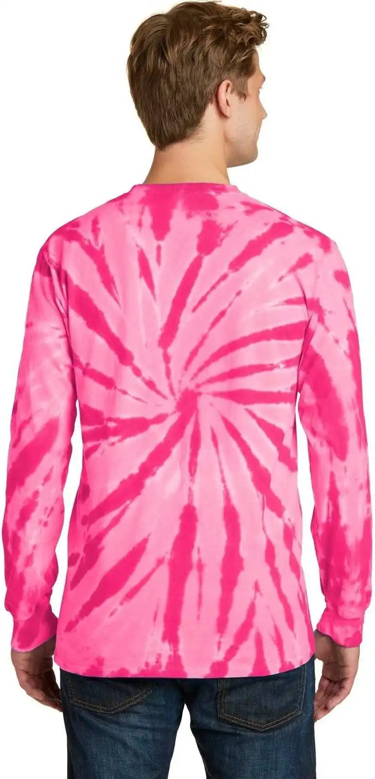 Port & Company Pc147ls Tie-dye Long Sleeve Tee - Pink