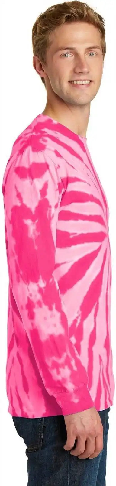 Port &amp; Company Pc147ls Tie Dye Long Sleeve Tee Pink