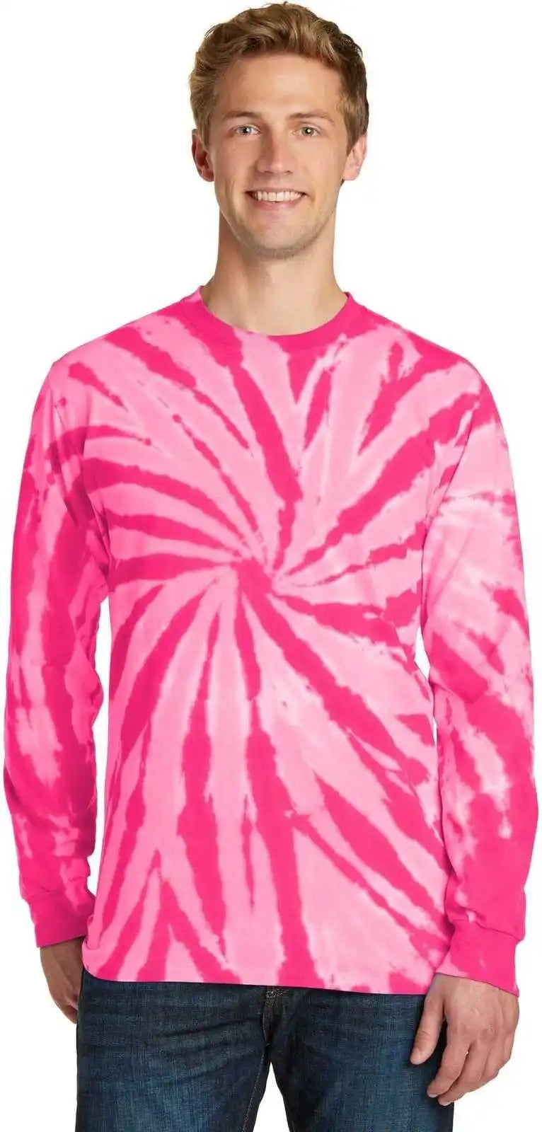 Port & Company Pc147ls Tie Dye Long Sleeve Tee Pink