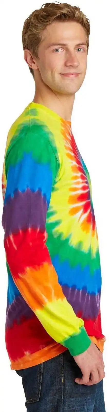 Port &amp; Company Pc147ls Tie Dye Long Sleeve Tee Rainbow