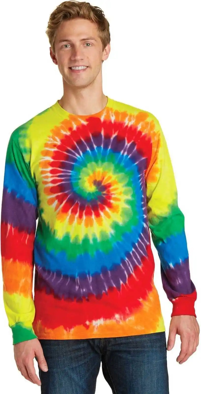Port & Company Pc147ls Tie Dye Long Sleeve Tee Rainbow