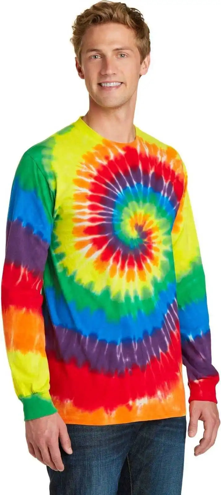 Port &amp; Company Pc147ls Tie Dye Long Sleeve Tee Rainbow